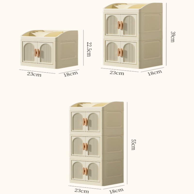 가정용 탁상 접이식 수납함 다용도 플라스틱 수납장 더블 도어 화장품 수납함 방진 레이어드 수납함