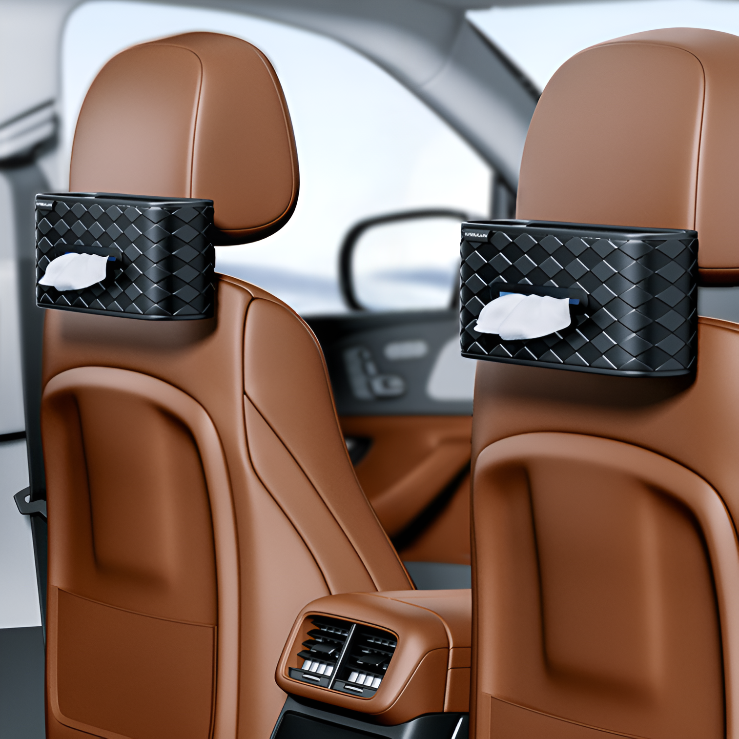 多機能伸縮性ベルト付き車用ティッシュボックス