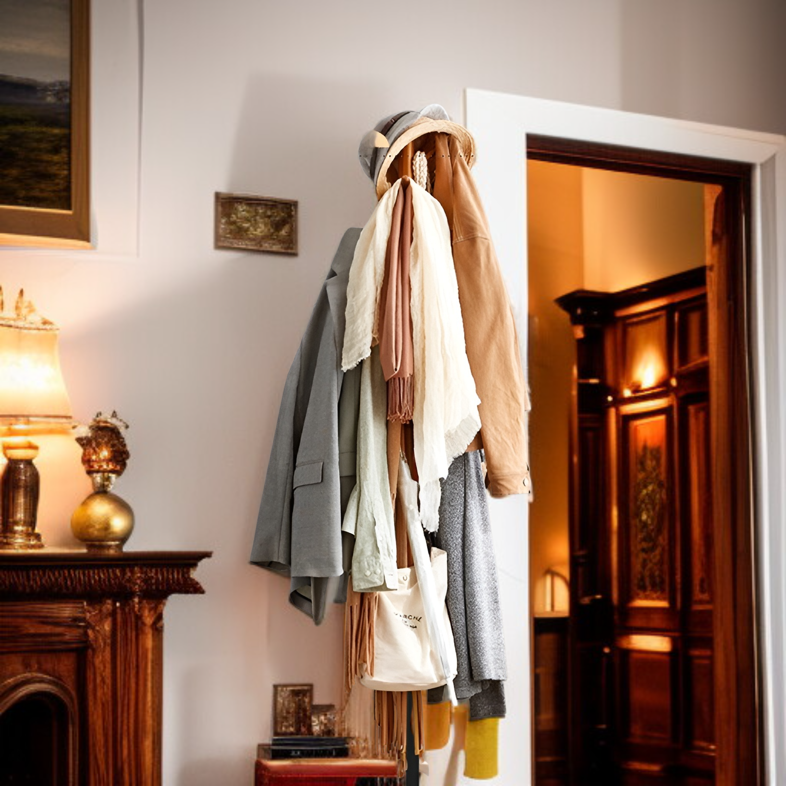 现代简约立式挂包架子法式铁管衣帽架底座挂烫机可用卧室