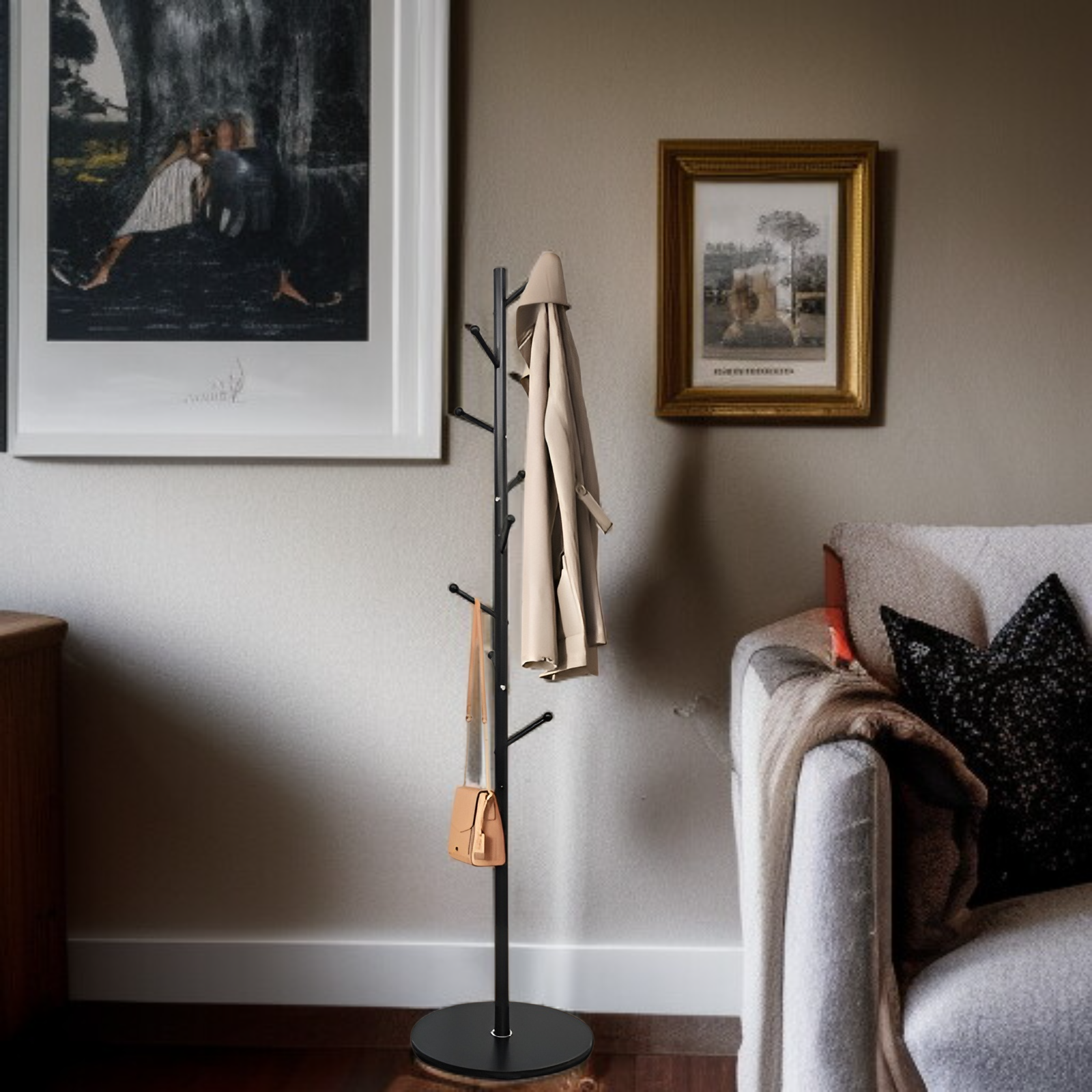 现代简约立式挂包架子法式铁管衣帽架底座挂烫机可用卧室