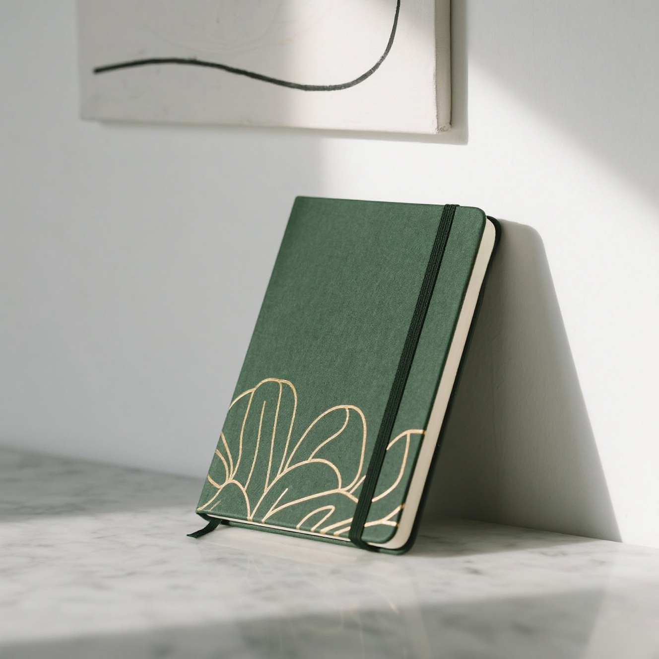 Hardcover thick notebook open to blank pages