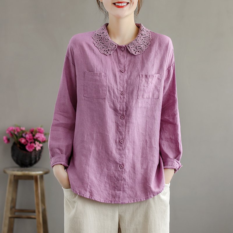 レディース無地綿麻シャツ