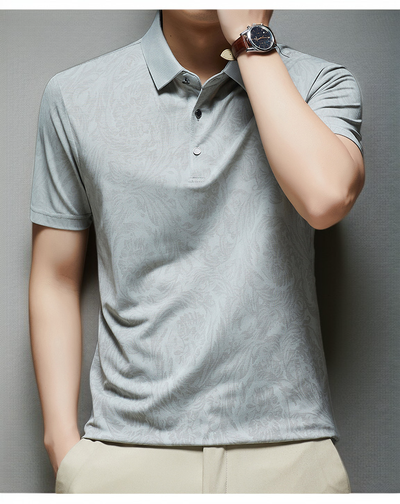 여름 비즈니스 캐주얼 남성 반팔 배기 얇은 티셔츠 프린트 터틀넥 아빠 상의