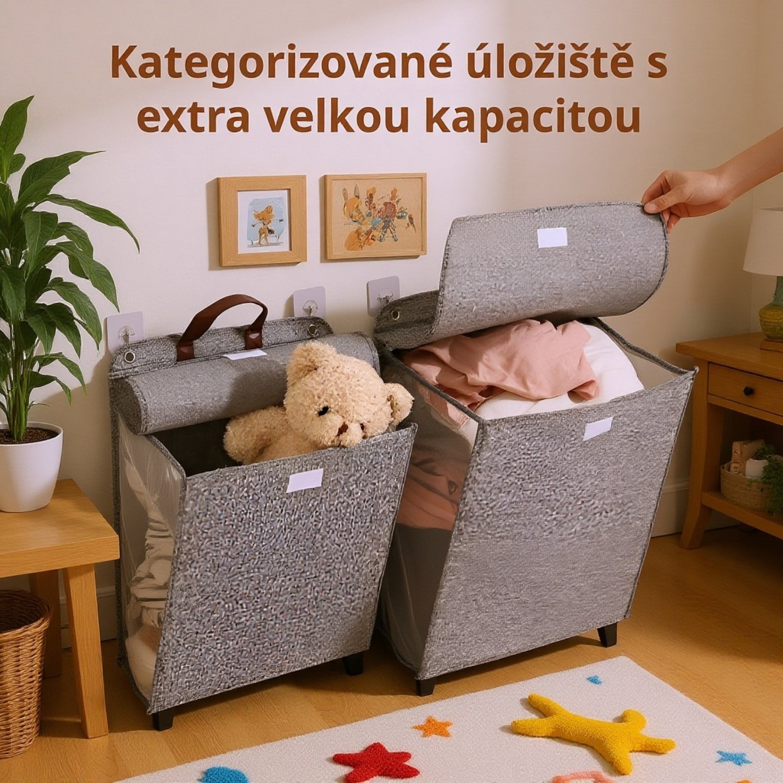 Skládací textilní koš na prádlo s velkým objemem