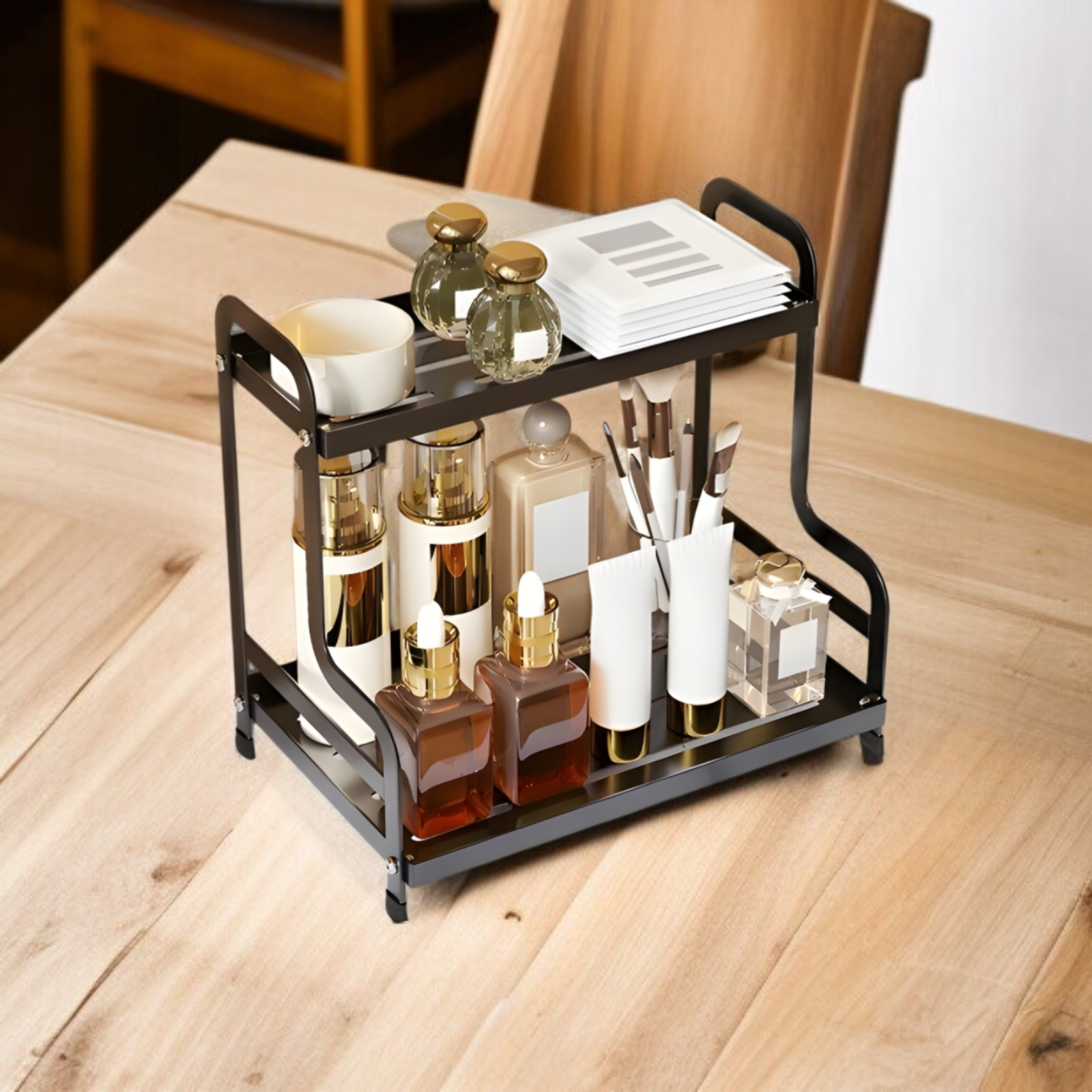 二重層化粧品収納ラックスキンケア製品香水収納ボックスバスルーム収納ラックバスルームカウンタードレッシングラック