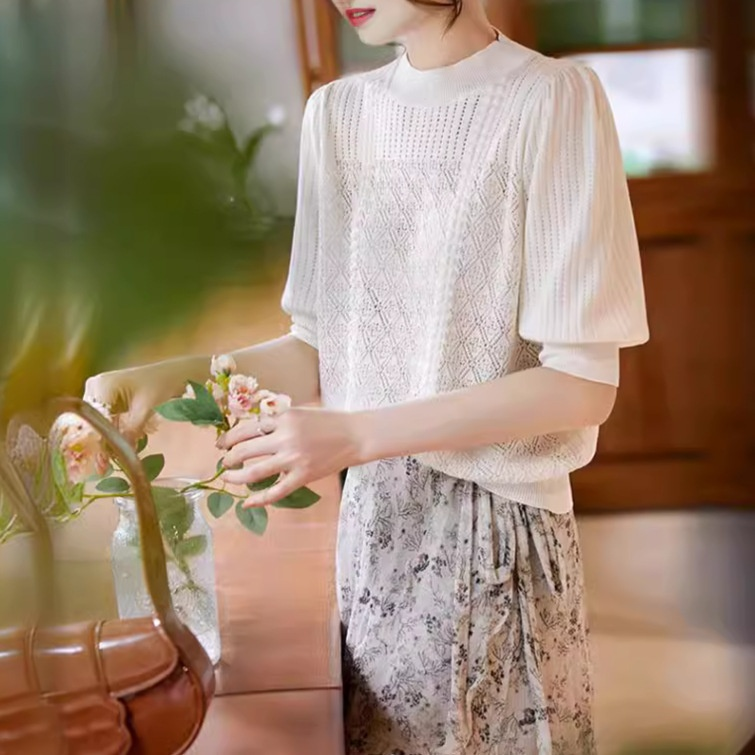 우아한 빈티지 랜턴 소매 반팔