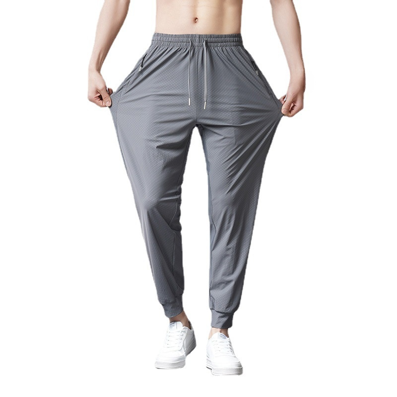 アイスシルク夏の通気性メッシュカジュアルパンツ 男性用薄手ハイストレッチ速乾スウェットパンツ プラスサイズ・デザイン・メッシュ・カジュアル・パンツ