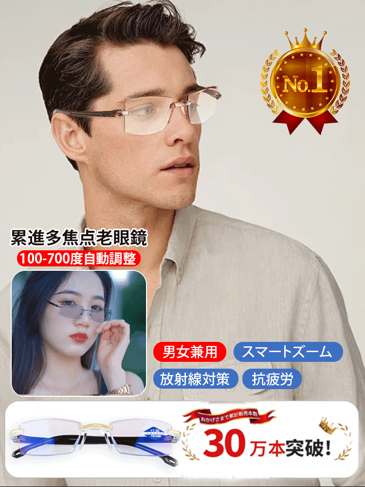 1つ買うと1つ無料でプレゼント 累進多焦点遠近両用老眼鏡