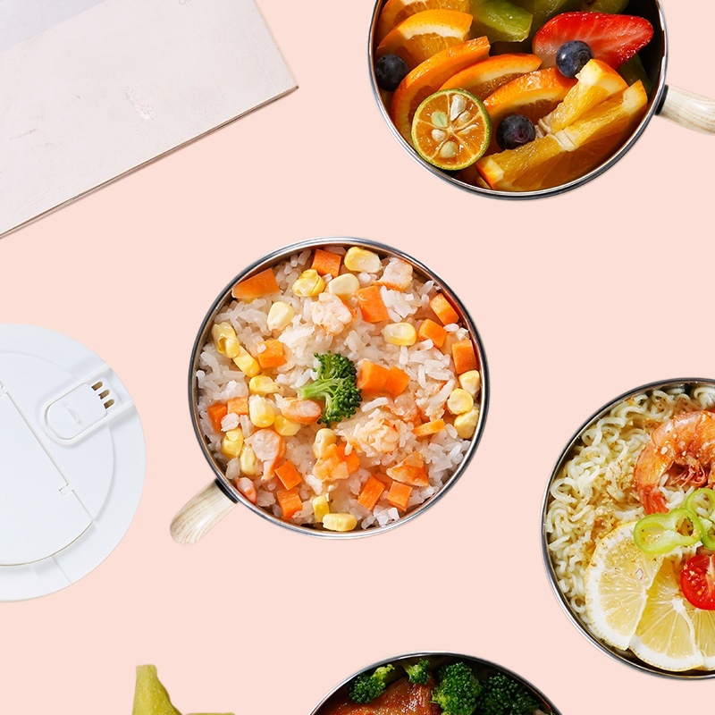 وعاء معكرونة فورية من الفولاذ المقاوم للصدأ 304 مع غطاء وعاء حساء مغلق لسكن الطلاب