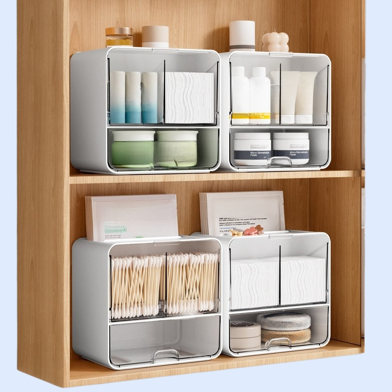 壁掛けタイプ洗面台収納ボックス トイレ用綿棒・化粧品収納 高級感ミラー付