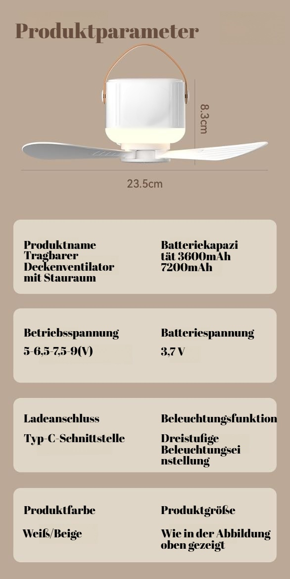 Praktischer 2-in-1 Ventilator mit Beleuchtung für unterwegs