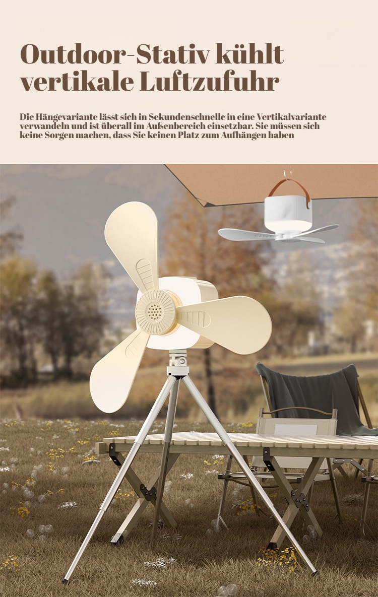 2025 Hängender/Desktop-2-in-1 tragbarer Camping-Ventilator Licht USB wiederaufladbarer multifunktion