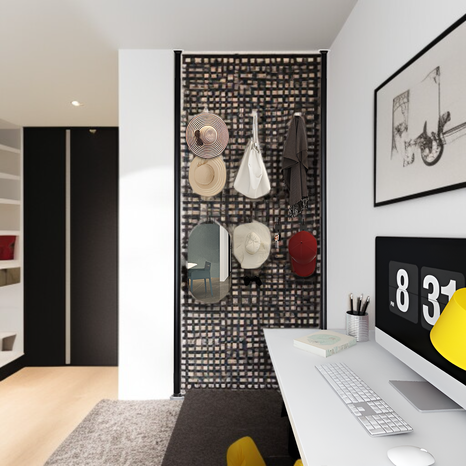 天井まで届く収納ラック・室内用ハンガーラック・間仕切りネットDIY