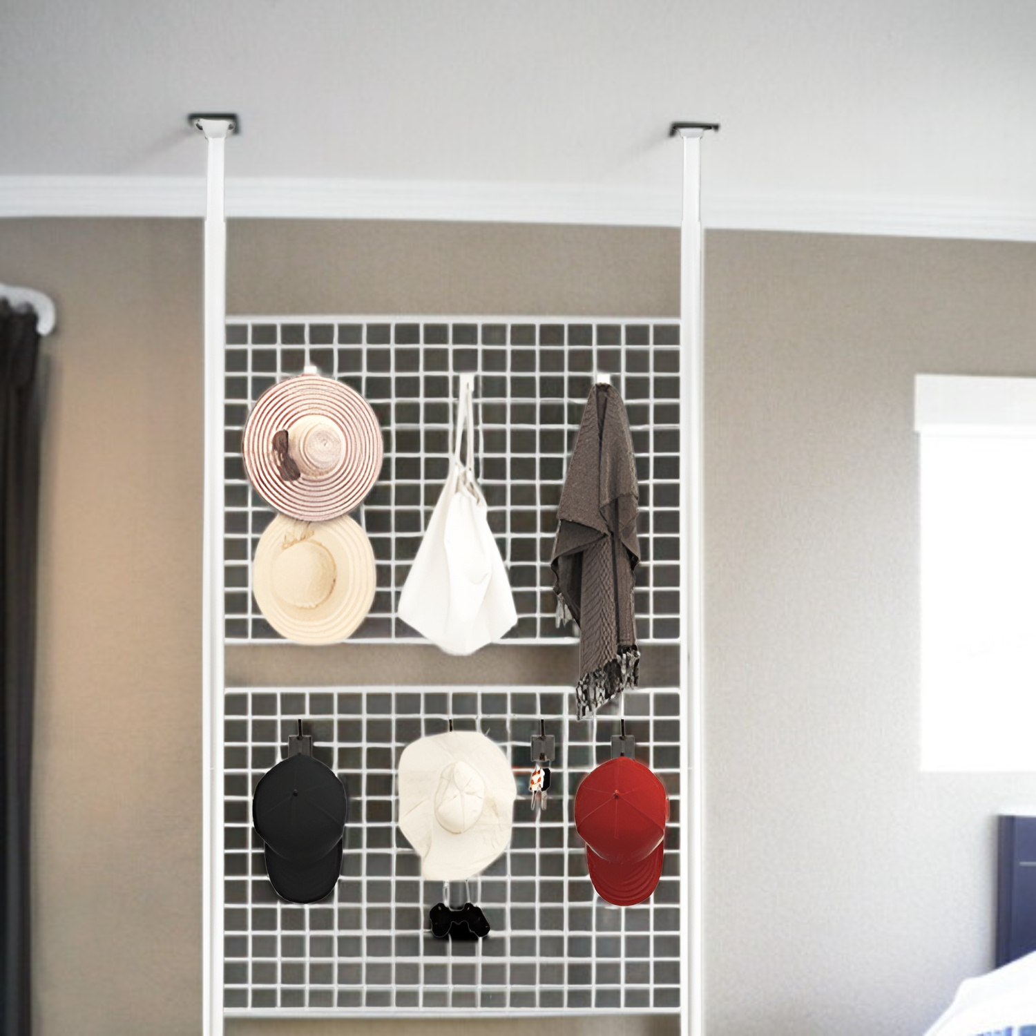 天井まで届く収納ラック・室内用ハンガーラック・間仕切りネットDIY