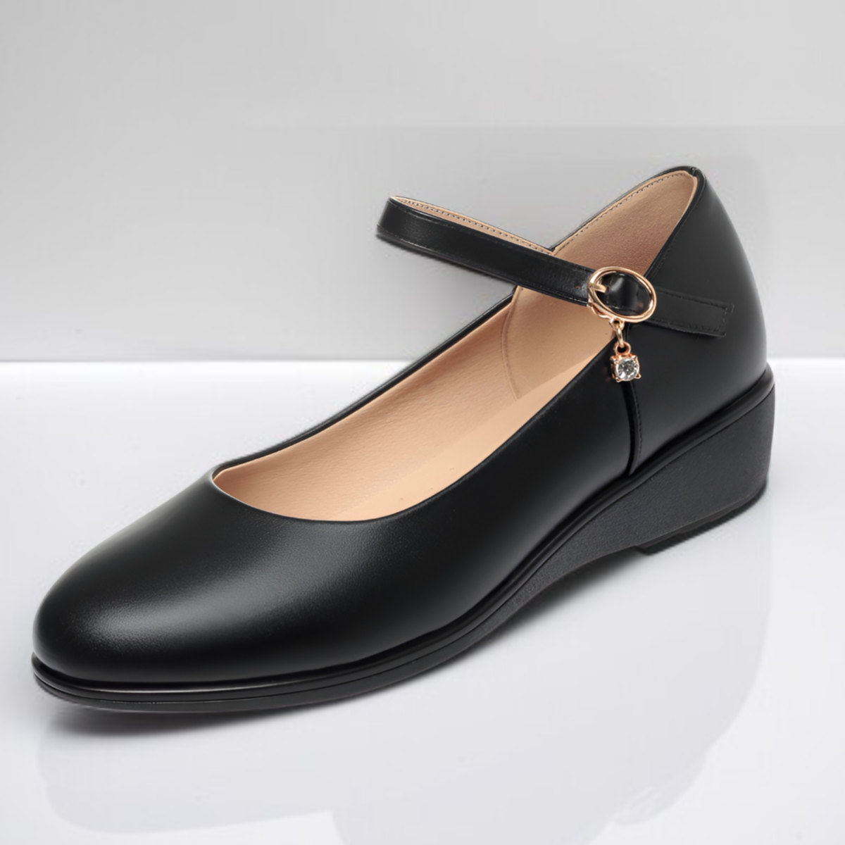 السيدات أحذية جلدية لينة مع مشبك