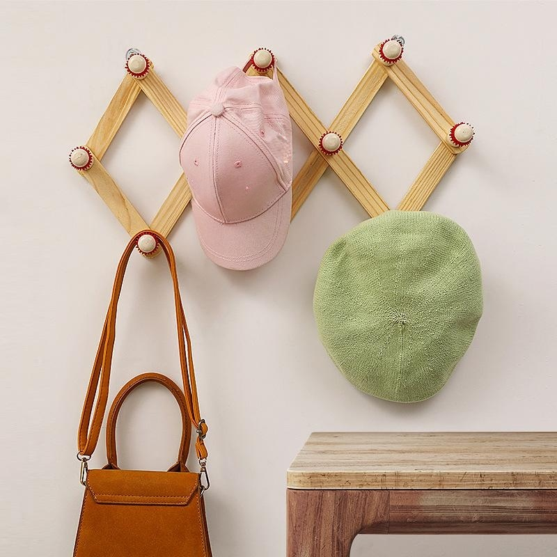 북유럽 목재 텔레스코픽 옷걸이 도어 접이식 코트 랙 이동식 옷걸이 벽걸이 벽걸이 옷걸이