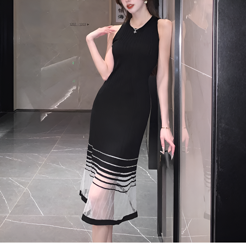 나사산 아이스 실크 니트 냉감 원피스 전체 이미지