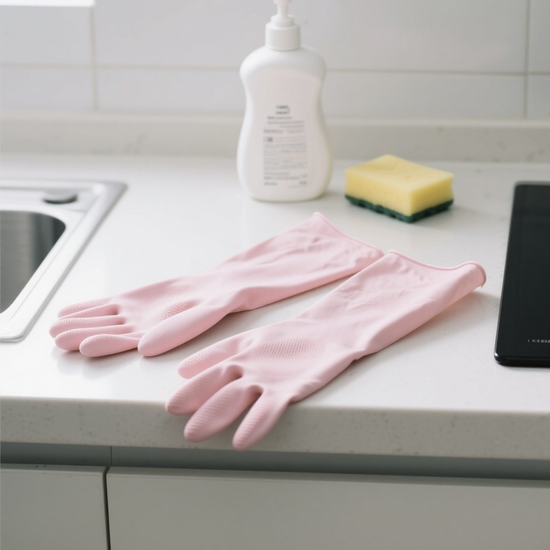  ピンク色のラバーグローブ（2組）