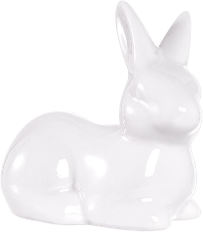 화이트 세라믹 부활절 토끼 동상 정면 사진