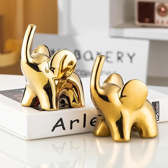 금 장식 코끼리 인형 책장 인테리어 소품