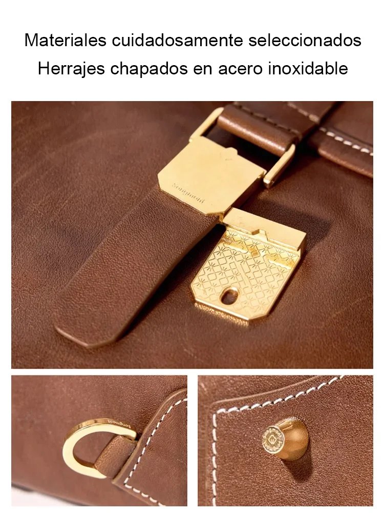 [Cada bolso es cosido a mano por artesanos durante 8 horas] Maletín portátil de cuero vintage