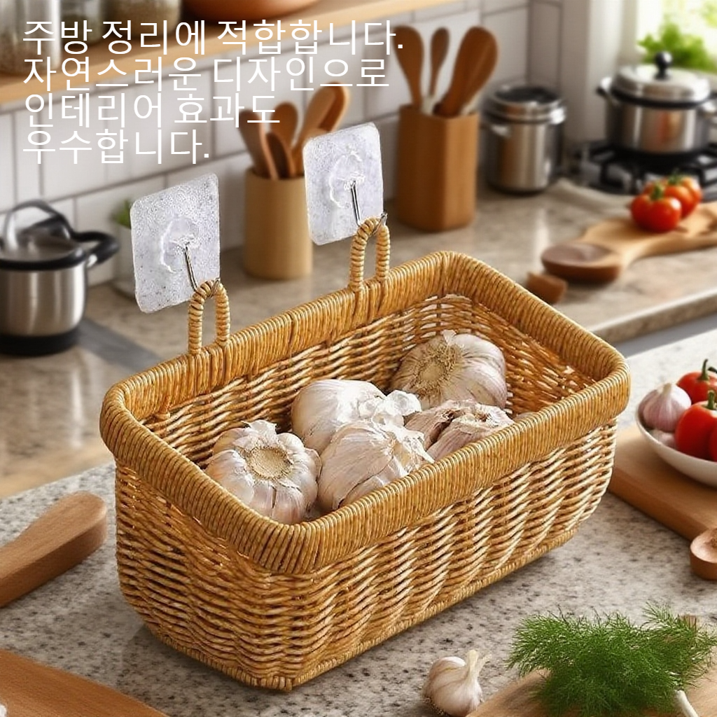 등나무 부엌 생강 마늘 수납 광주리