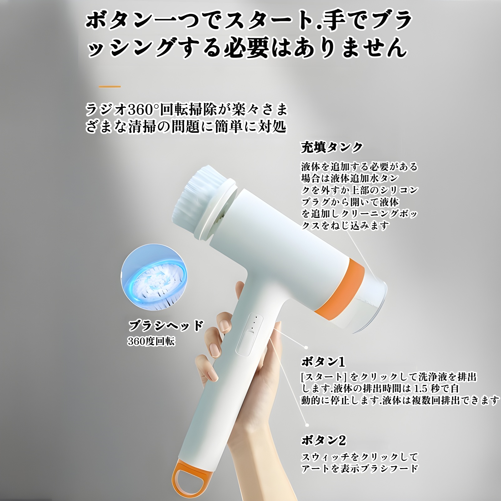 頑固な汚れも楽々除去する電動ブラシ