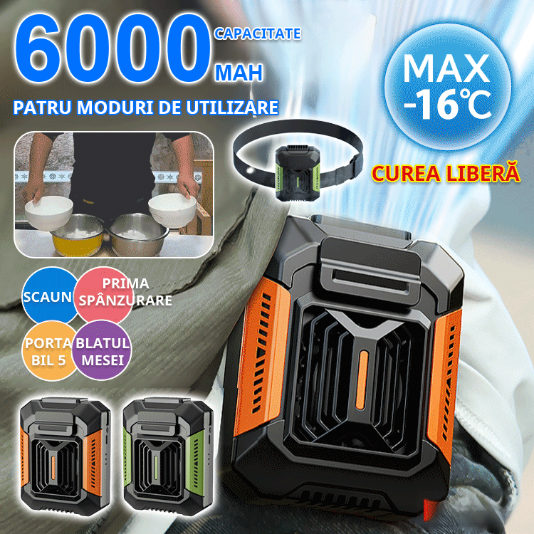 Dispozitiv de răcire completă pentru exterior【lanternă + power bank】cu curea inclusă