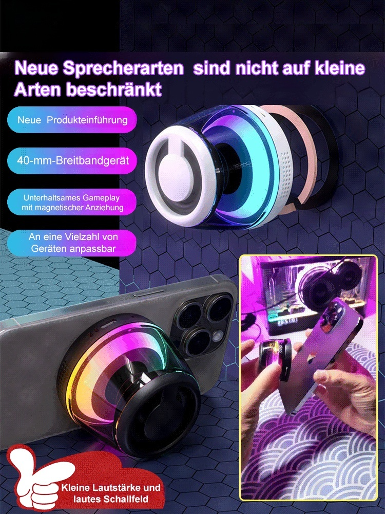 Magnetischer Bluetooth-Lautsprecher mit RGB-Farblicht.