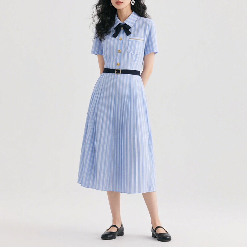 블루 셔츠 원피스 뒷모습 디테일