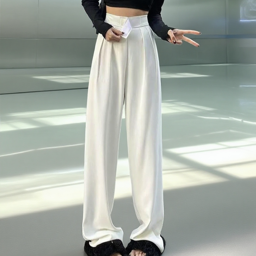 여성 여름 슬랙스 화이트 캐주얼 팬츠 드롭 와이드 팬츠 슬림핏 하이웨스트 정장 팬츠 드롭 와이드 일자 팬츠 여름 캐주얼 팬츠 봄가을