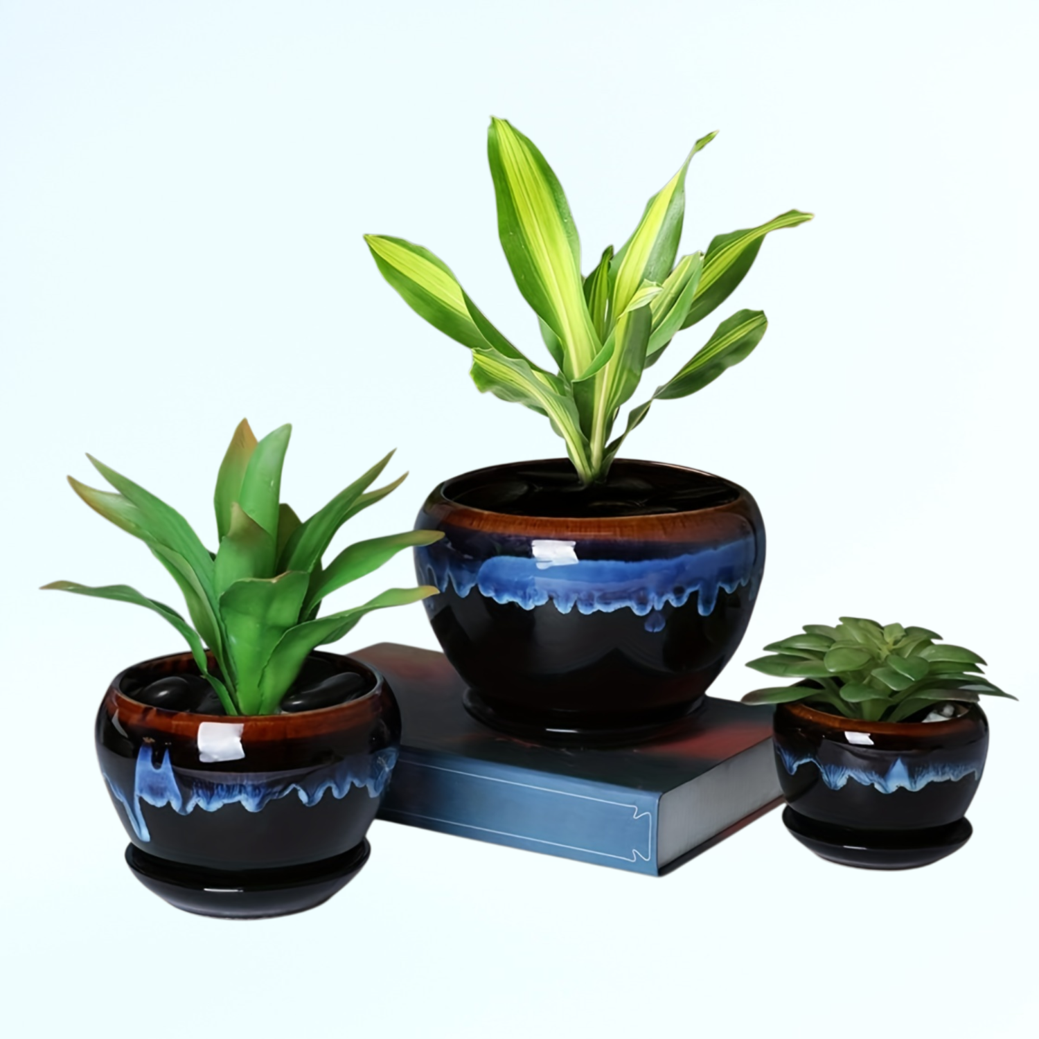 窯変の多肉植物用花器、モダンな家庭園芸用の陶器製大鉢