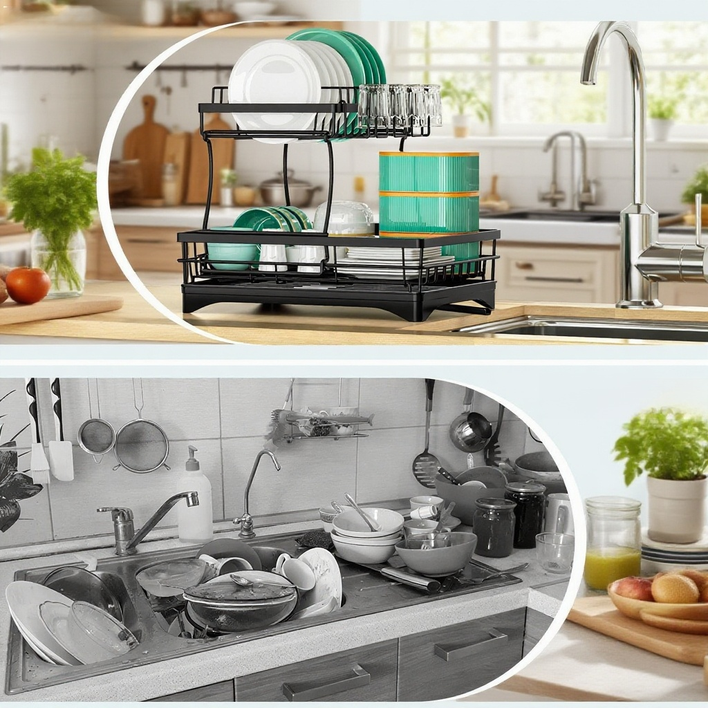 슬림한 디자인의 2단 식기건조대