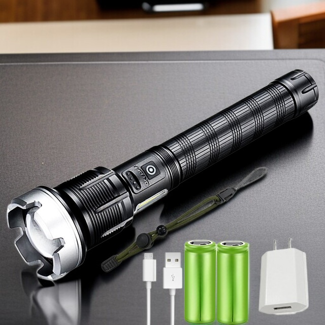 伸縮P90強光手電筒P70手電筒強光變焦COB側燈遠射多功能戶外照明燈