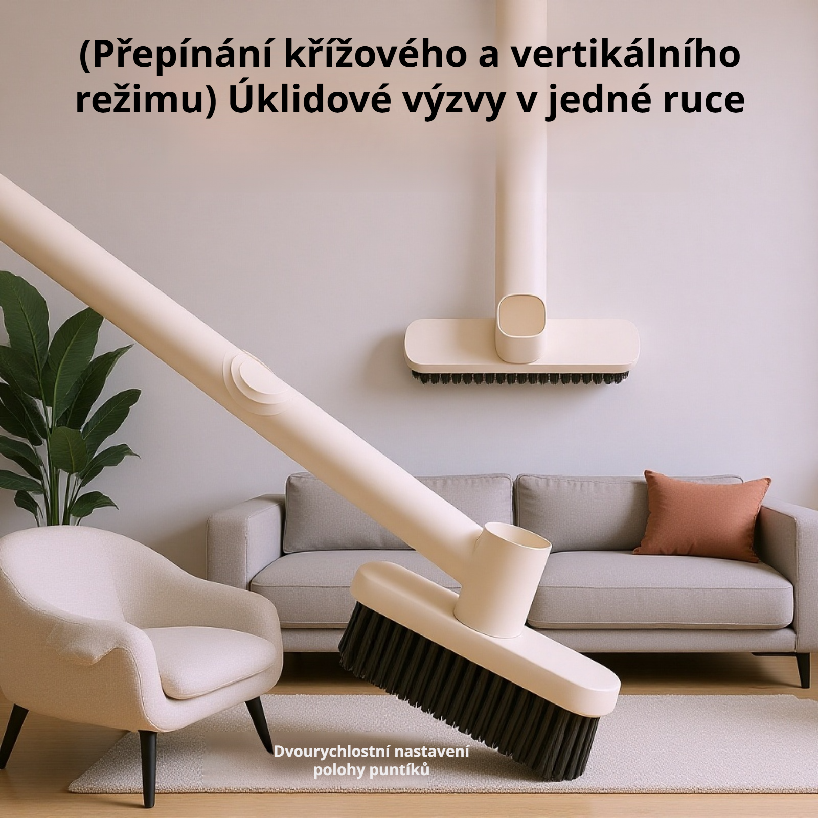 Kartáč na dlaždice a těžko dostupná místa s dlouhou rukojetí