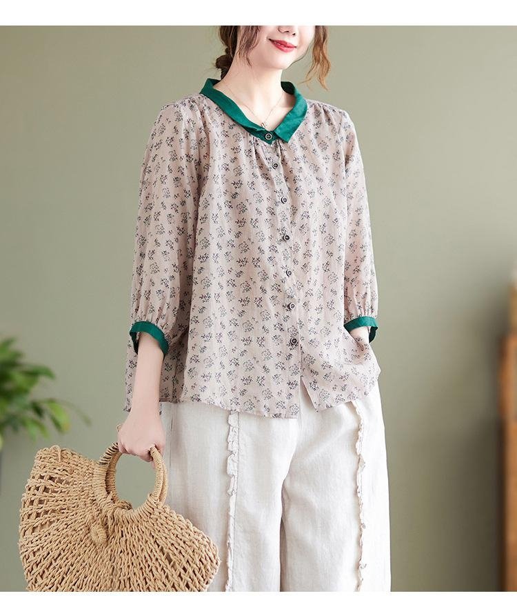 여성 프린트 셔츠 소재 및 패턴 디테일