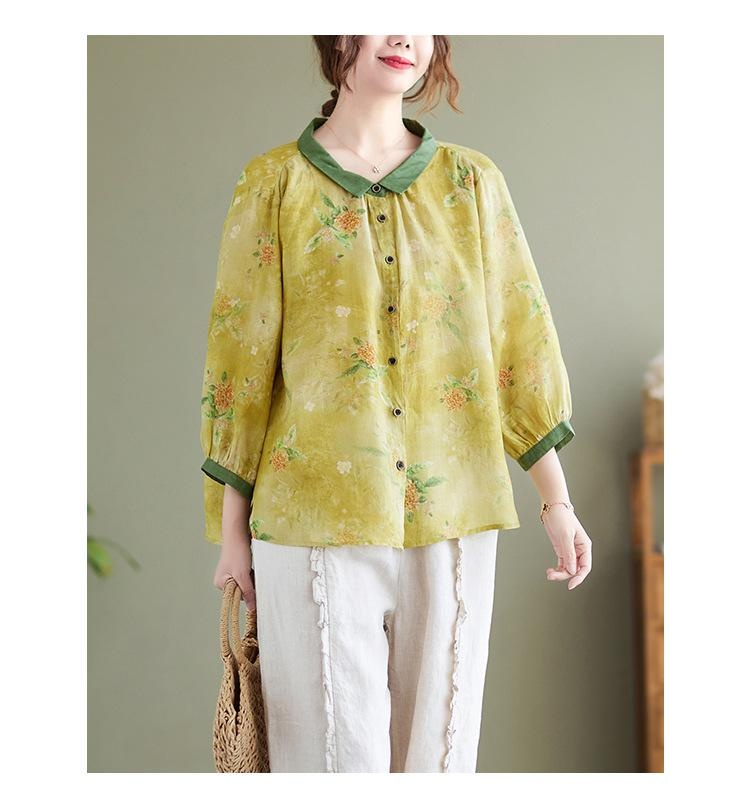 멜란 스타일 칠부 소매 여성 셔츠