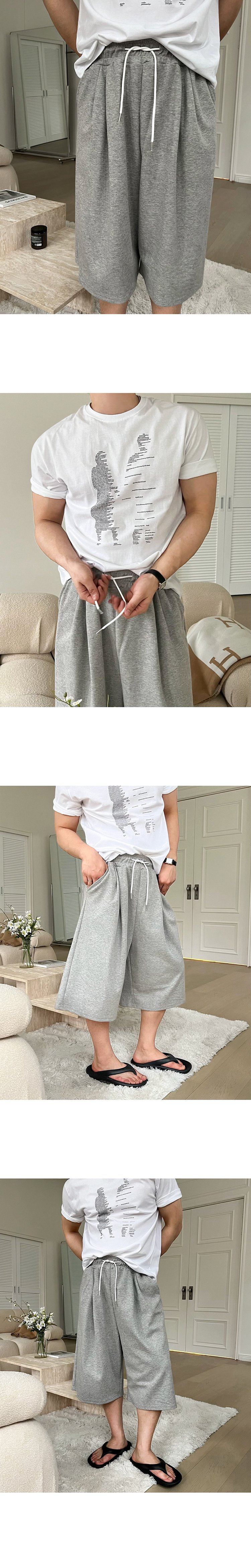 와이드핏 맨투맨과 7부 반바지 전체샷