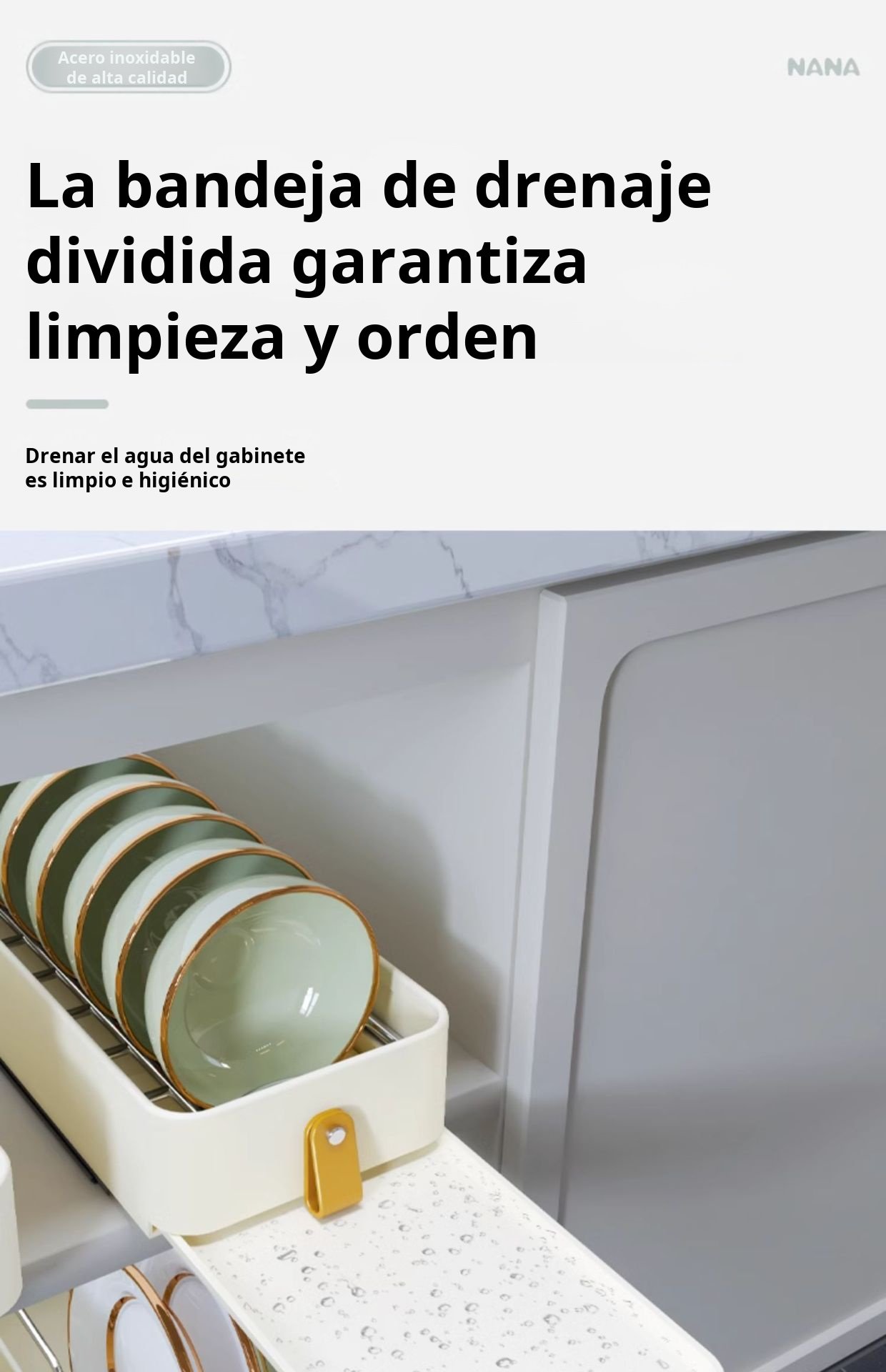 Detalle de estante para platos extraíble