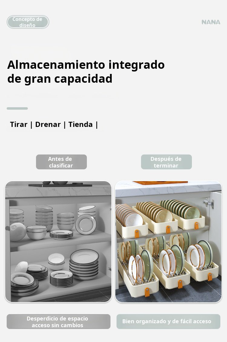 Organizador de platos compacto para cocina