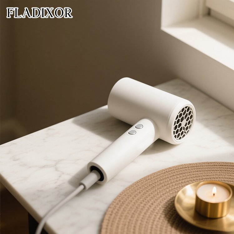 Secador de pelo Inicio generando iones negativos para cabello brillante