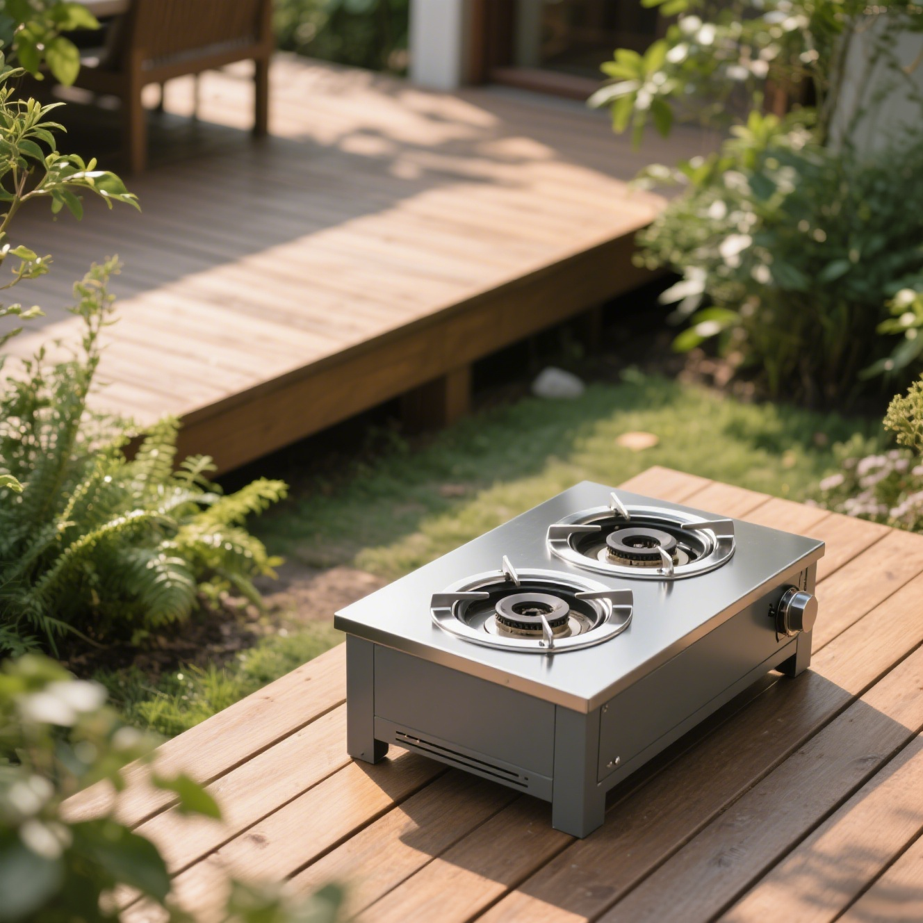 アウトドアで野外キャンプ用ストーブを使用して調理