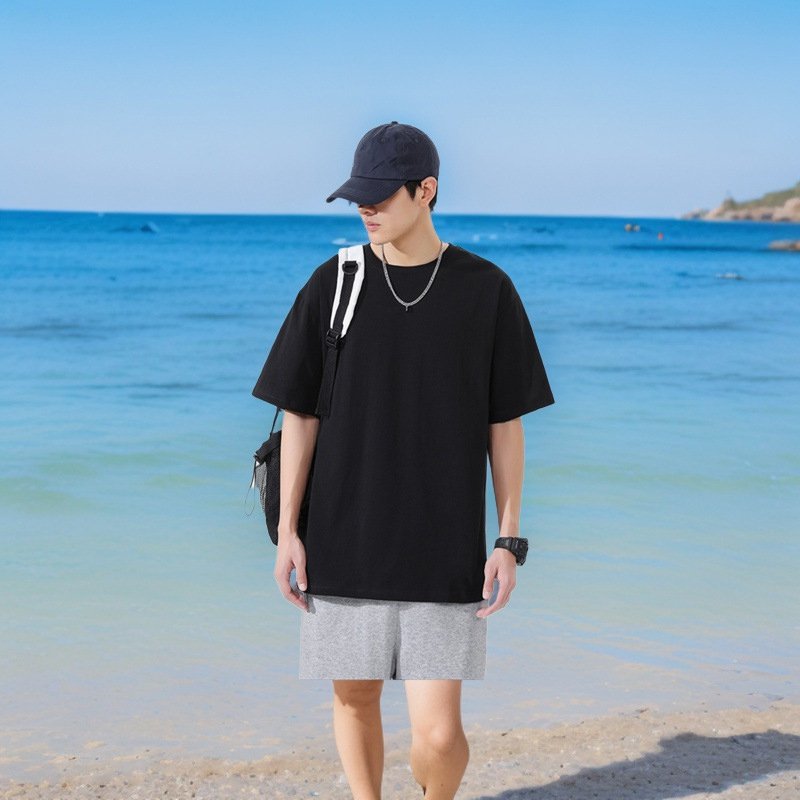 미국식 순면 삼봉 바느질 반팔 티셔츠