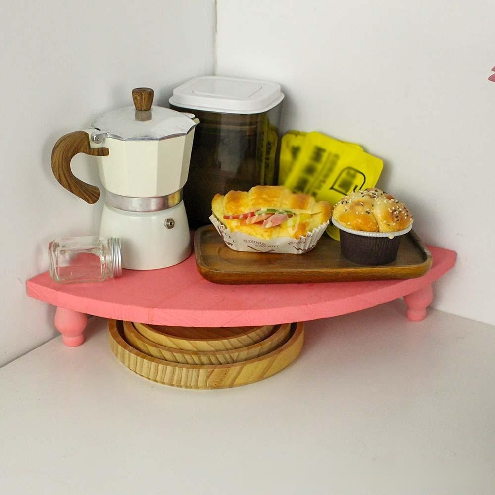 Desktop organizer with wooden corner shelf