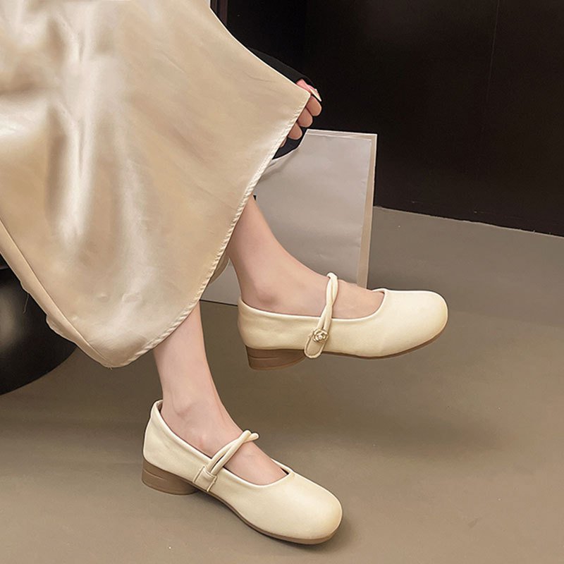 여름 얇은 가죽 통기 프렌치 메리진 슈즈