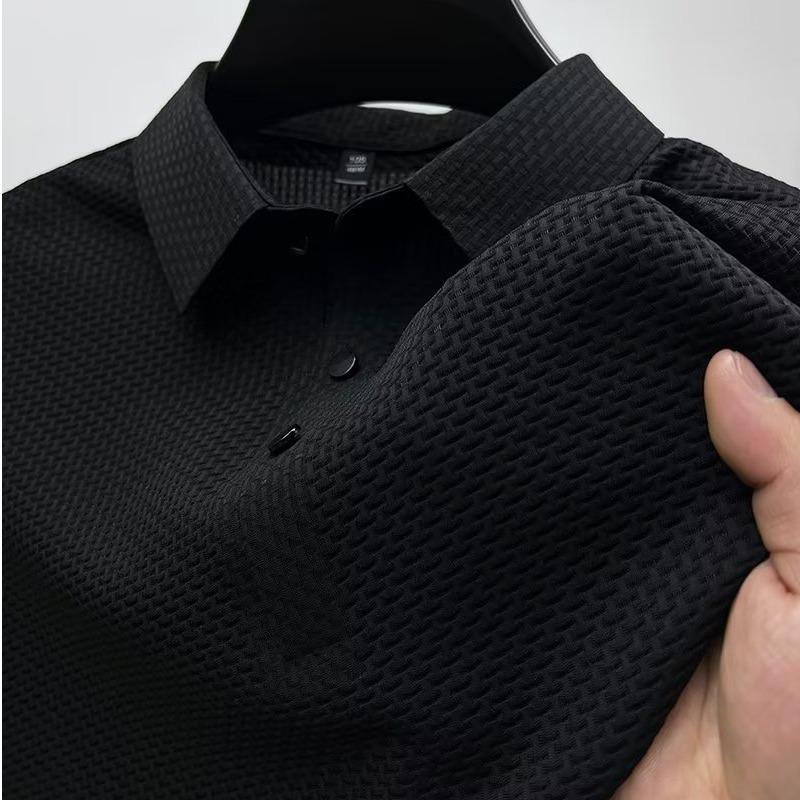 남자 여름 캐주얼 슬림 반팔 티 칼라 칼라 톱 단색 티셔츠