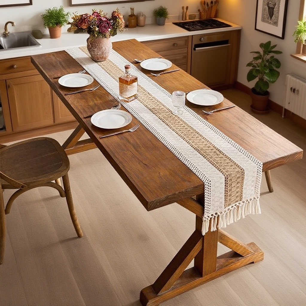 棉麻鏤空流蘇長條桌旗