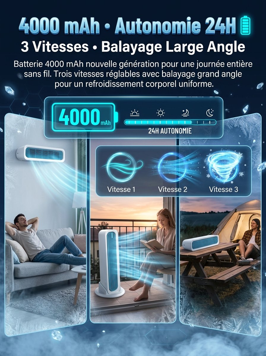 【Refroidissement de toute la pièce en 60 secondes】Ventilateur colonne utilisable debout ou allongé