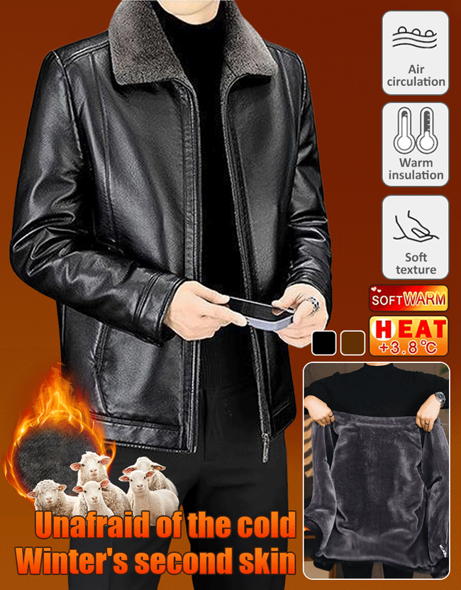Men's Leather Jacket with Fleece and Thickening