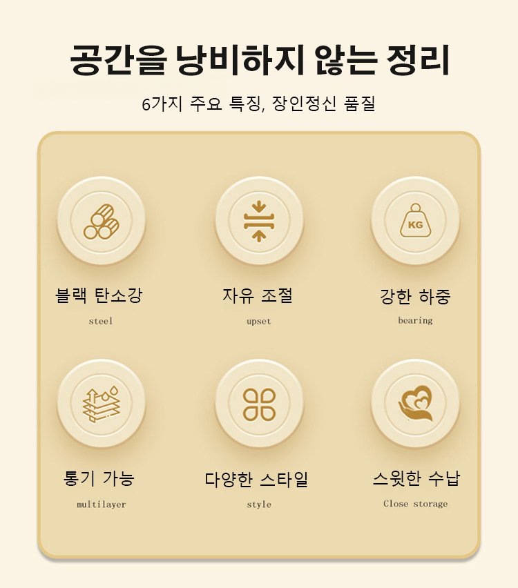 주방에 설치된 다단 선반과 냄비 정리